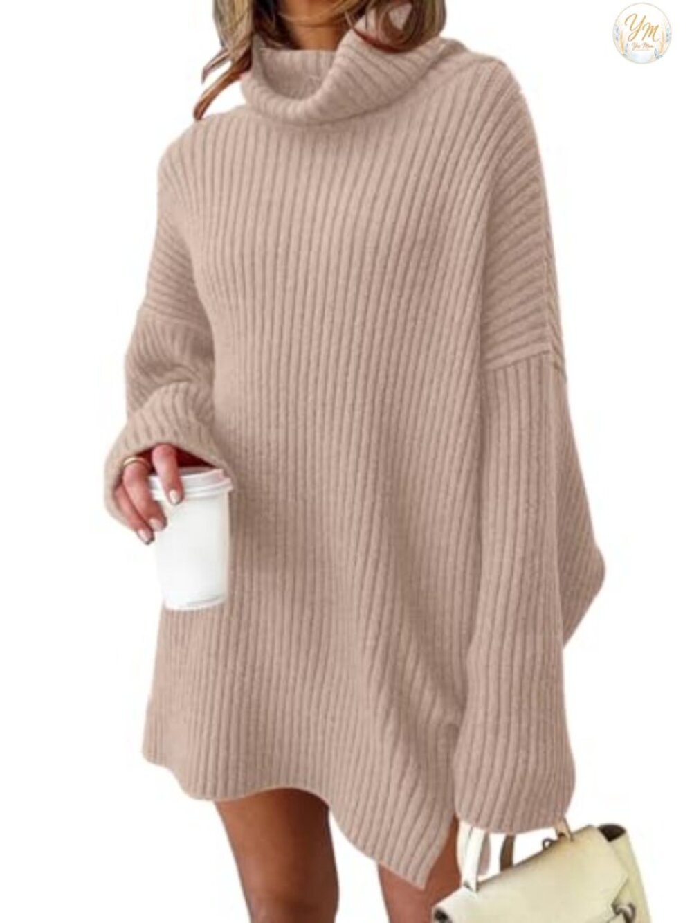 Oversized Turtleneck Sweater Dress Plus Size Knit Long Sleeve